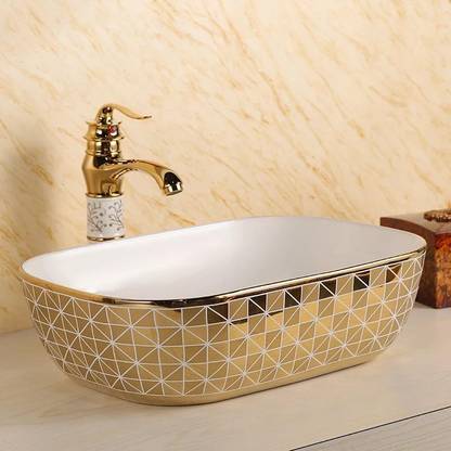 BasinWorld Wash Basin Countertop, Tabletop Ceramic Bathroom Sink/Basin ROSSGOLD BEST VERY STLISH CERAMIC ART LATEST BEAUTIFUL COUNTER TOP WASH BASIN Table Top Basin