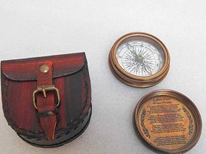 Velan Traders Solid Brass Vintage Fully Functional With Leather Case Compass
