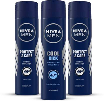 Nivea Men Protect & Care Deodorant 150 Ml & Cool Kick Deodorant - Pack of 3 Deodorant Spray - For Men