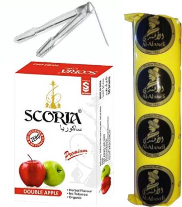 SCORIA Double Apple Hookah Flavour & Tong + 1 Polo Hookah Charcoals