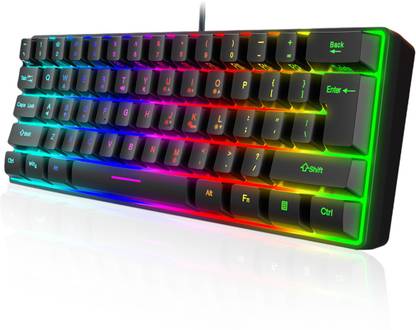 Verilux 61 Keys Wired Gaming Keyboard - RGB Backlit Ultra-Compact Wired USB Standard Desktop Keyboard Compatible with Desktop, Laptop, Mac