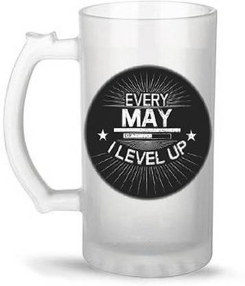 CHARMING Every May 1 Level Up" Frosted Printed Beer Glass Beer Mug
