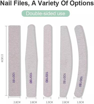 Gleevia 5Pcs Sandpaper Nail Filer 100/180 Nail File Set Multi Shaped Fingernail files