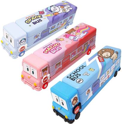 shree giriraj enterprise magic bus Printed School Bus with Moving Tyres, Integrated Sharpener Art Metal Pencil Box