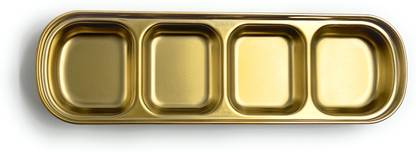 24x7eMall Gold Dipping Sauce Dish Golden Sets Stainless Steel (4 Compartments) Tray