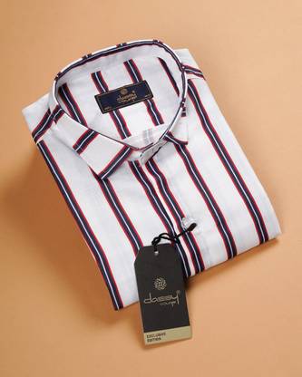 Men Striped Casual White Shirt