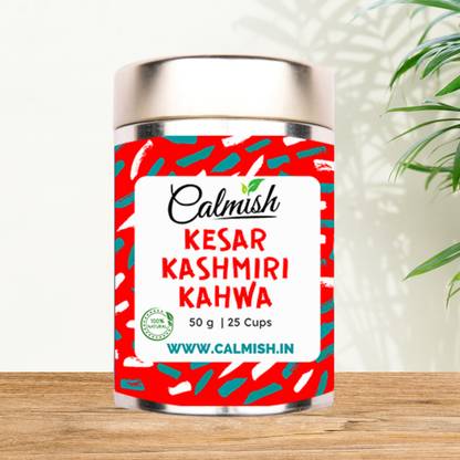 calmish Kesar Kashmiri Kahwa Saffron, Cardamom, Cloves, Almond Green Tea Tin