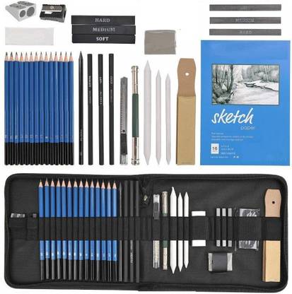 H & B Drawing Pencils and Sketch Kit, 35 Pcs Professional Sketch Pencils Set Includes Graphite Pencils, Charcoal Pencils, Charcoal Sticks, Graphite Sticks, Paper Erasable Pen, Sandpaper