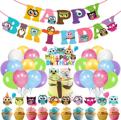 Prihit Owl Birthday Decorations,Cute Owl Theme Party Supplies for Kids Bday(Pack of 37)