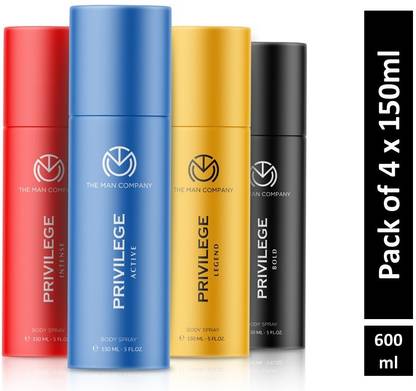 THE MAN COMPANY Privilege Intense , Legend, Bold & Active Deodorant Spray – For Men  (600 ml, Pack of 4) at Rs. 299