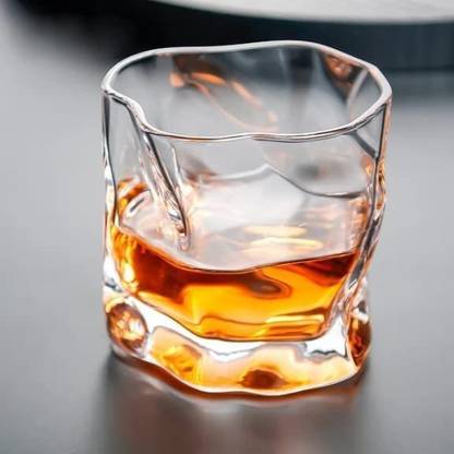Fronted (Pack of 6) Japanese Designer Crumple Paper Twisted Crystal Clear Whiskey Glass for Drinking Glass Set Whisky Glass