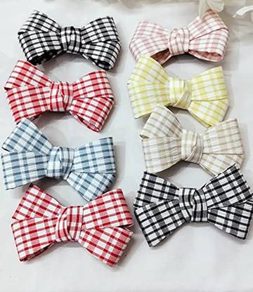 Myra Collection Bow Check hair clips pack of 8 for girls Hair Clip