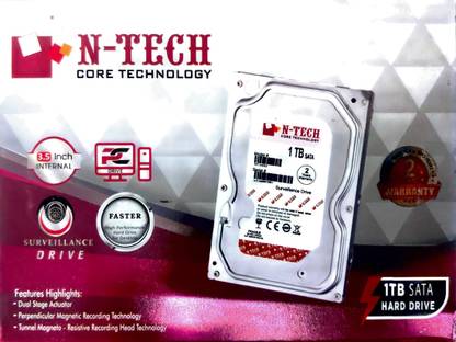 N-TECH Internal Hard Drive 1 TB Surveillance Systems, Desktop SILVER METAL SATA Internal Hard Disk Drive (HDD) (NT1000)