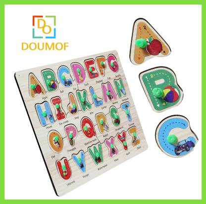 DOUMOF Wooden Alphabet Educational Puzzle Board ||ABCD Alphabet Matching Toy