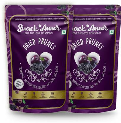 Snack Amor Healthy Fibre Rich Dried Prunes Helps in Digestion, Reduces Cholesterol & Blood Pressure Health Snack, 100% Vegetarian Product ( 200 G Each, Pack of 2 ) Prunes
