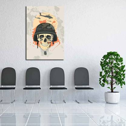 Artzfolio Military Design With Human Skull Canvas Painting | MDF Wood Frame Digital Reprint 25.4 inch x 18 inch Painting