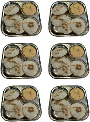Sambhavnath Set of 2 Stailess Steel Idli / Vadapav / Dabeli Plate DIsh Compartment of 2 Sectioned Plate