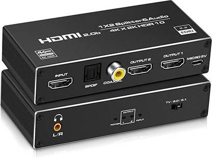 microware HDMI Splitter Audio Extractor,4k@60Hz 1 in 2 Out with Optical Toslink SPDIF Media Streaming Device