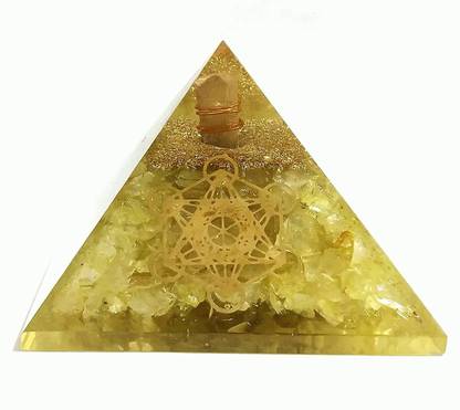 Sawcart Lemon Citrine Orgone Crystal Pyramid with Metatron Symbol for Healing (2.5-3”) Decorative Showpiece - 5.5 cm