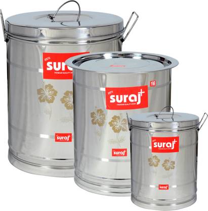 suraj Stainless Steel Box (Airtight 35Ltr and 15Ltr) 25Ltr with Open Lid Box STEEL CONTAINER AND JAR 80 L Drum