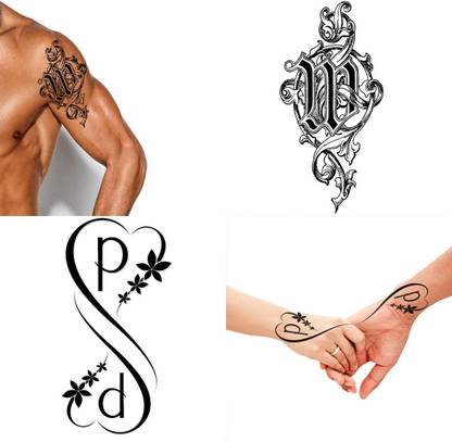 Ordershock MP Name Letter Tattoo Waterproof Boys and Girls Temporary Body Tattoo Pack of 2.