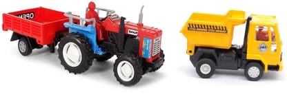 SABIRAT Super Dumper Truck & Tractor Trolley Combo, Pull Back Toy