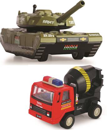 DEALbindaas Combo of Cement Mixer & Army Battle Tank Pull Back Die-Cast Scaled Model Toy