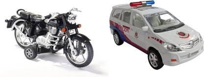 SABIRAT New Bullet Bike With Police Car Combo, Pull Back Action, Trendy Bike Toy