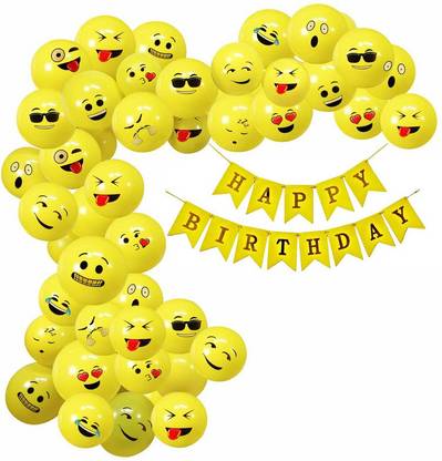 ZAMBOOREE Emoji Theme Birthday Decoration Kit - Balloon Set For Kids Party Supplies