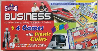 Geethas Collections Business and 4 in 1 Games (Snake & Ladder, Ludo, Cricket, Car Race) Party & Fun Board Game