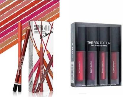 Ridoy Liquid Red Edition Set Of 4 Lipstick With Super Matte Lipliner 12pc pack