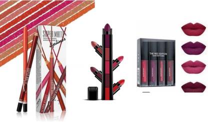 Ridoy Liquid Red Edition Set Of 4 Lipstick With Super Matte Lipliner 12pc pack With Push N pop Lipstick