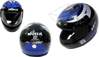 NOHA Full Face Helmet, Men Helmet With Normal Visor Black+Blue Sticker mirror(Black) Motorbike Helmet