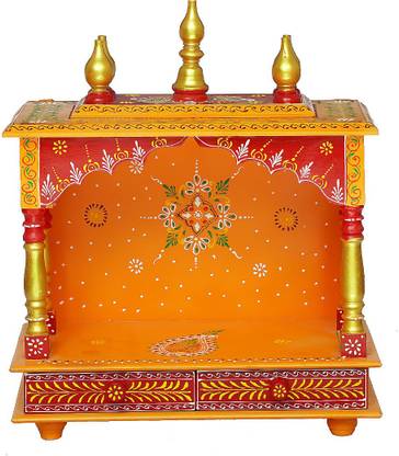 Bhumika (Mandir) Temple for Home Pooja, Arti with Drawer Solid Wood Home Temple