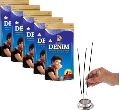 SHASHI Denim Low Smoke Agarbathi(350 Incense Sticks) Exotic Woody,Floral,Sweet & Musky Aroma For Aromatherapy,Puja, Home,Office (70 Incense Stick Each Pack)-Pack of 5