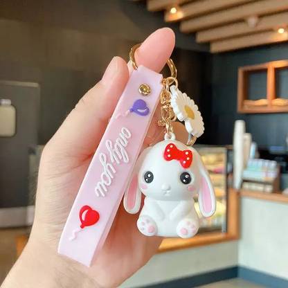 KYOP Cute 3D White Rabbit Keychain With Charm Key Chain