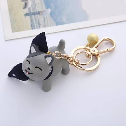 KYOP Cute 3D Smiling Cat Keychain With Bell(Black) Key Chain