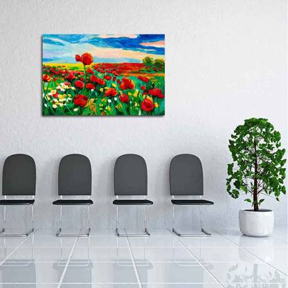 Artzfolio Artwork Of Opium Poppy Canvas Painting | MDF Wood Frame Digital Reprint 14 inch x 21.1 inch Painting