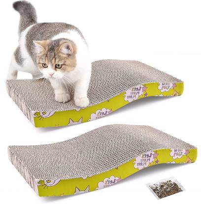 Pet Guard Cat Scratcher Cardboard with Catnip, Recycle Corrugated (s Shape) Cat Pet Mat