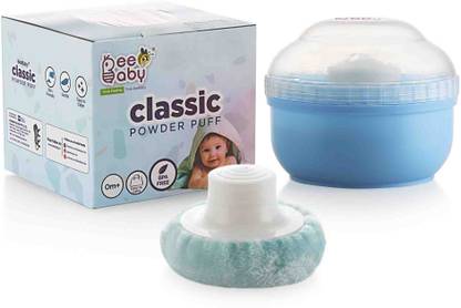Beebaby Classic Powder Puff with Container for Baby | Soft Touch. 100% BPA Free. - Blue