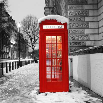Pitaara Box London Red Telephone Booth At Dawn, UK Unframed Wall Art Painting Print Canvas 20 inch x 20 inch Painting