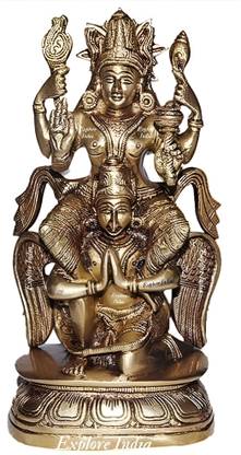 Explore india Brass Lord Vishnu Riding on Garuda Statue for Home Decor & Mandir Pooja Decorative Showpiece  -  17.8 cm