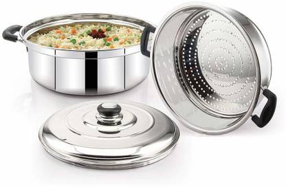 BMS Lifestyle 2 Tier Set with Lid Steamer For Pasta, Vegetable, Momo's, Idly Maker Cooker Rice Stainless Steel Steamer