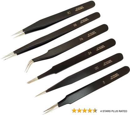 Scorpion Tweezers Stainless Steel Non Magnetic Set of 6pcs For Gadget Repairing, Hobby, Craft, Jewellery Making, Watch repair Work