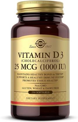 Solgar Natural Vitamin D3 (Cholecalciferol),1000 IU,250 Capsules molles,sans gluten