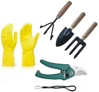 Green India Reusable Rubber Gloves Garden Tool Kit