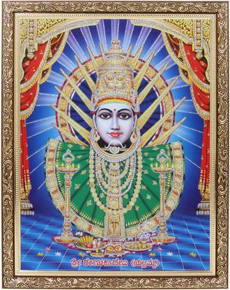 BM Traders Renuka Yellamma Devi Zari Photo In Copper Gold Frame Big (14 X 18 Inches) Religious Frame