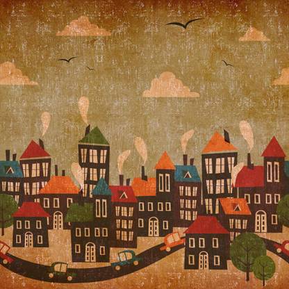 Pitaara Box Abstract Winter City Framed Wall Art Painting Print Canvas 16 inch x 16 inch Painting