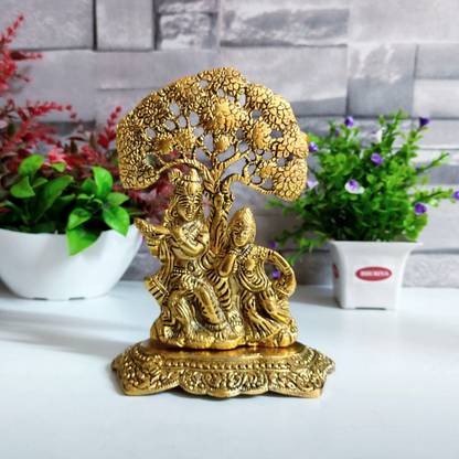 MAHADEV Radha Krishna Sitting Under Tree Plying Flute Decorative Showpiece Decorative Showpiece  -  8 cm