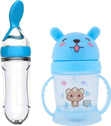 Mojo Galerie Feeding Combo 300ml Handle Sipper & Spoon Feeder for Babies - Blue